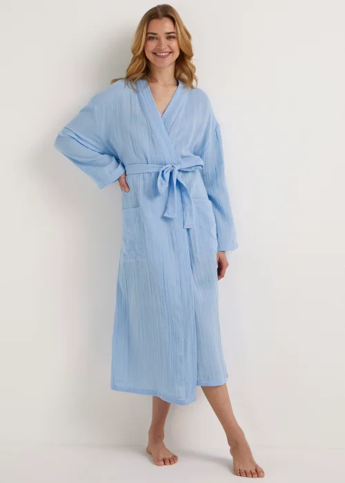 Blue Double Cloth Dressing Gown - Small Image 1