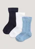 3 Pack Blue Cable Baby Socks (Newborn-12mths) - Newborn Image 1
