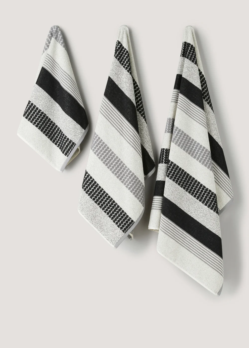 Monochrome 100% Cotton Textured Stripe Towels - Hand Towel Image 1