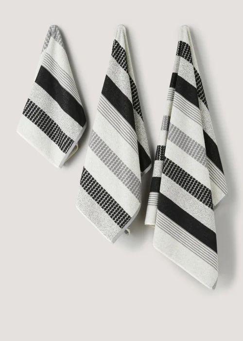 Monochrome 100% Cotton Textured Stripe Towels - Hand Towel Image 1