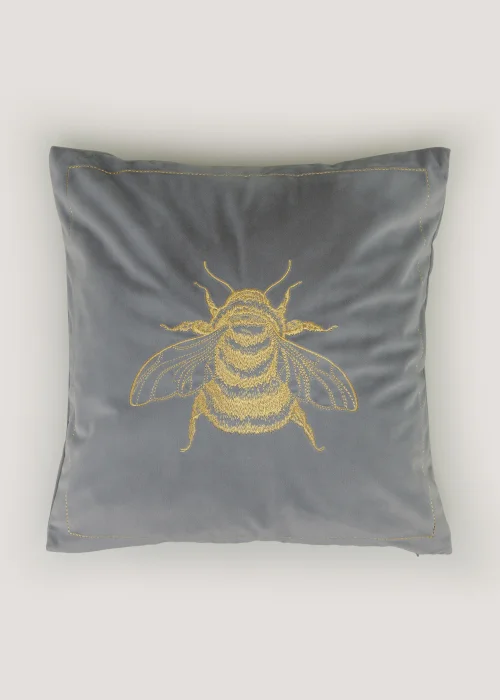 Grey Bee Embroidered Bee Cushion (43cm x 43cm) Image 1