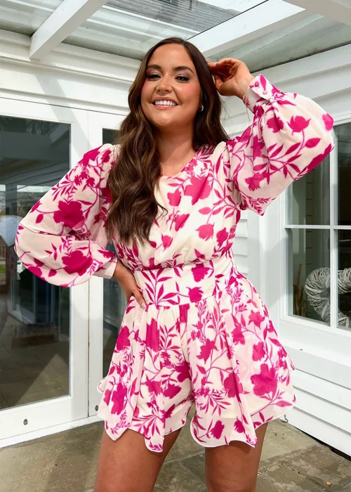In the Style Jac Jossa Pink Floral Print Playsuit - 8 Image 1