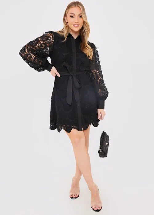In The Style Jac Jossa Black Lace Belted Shirt Dress - 8 Image 2
