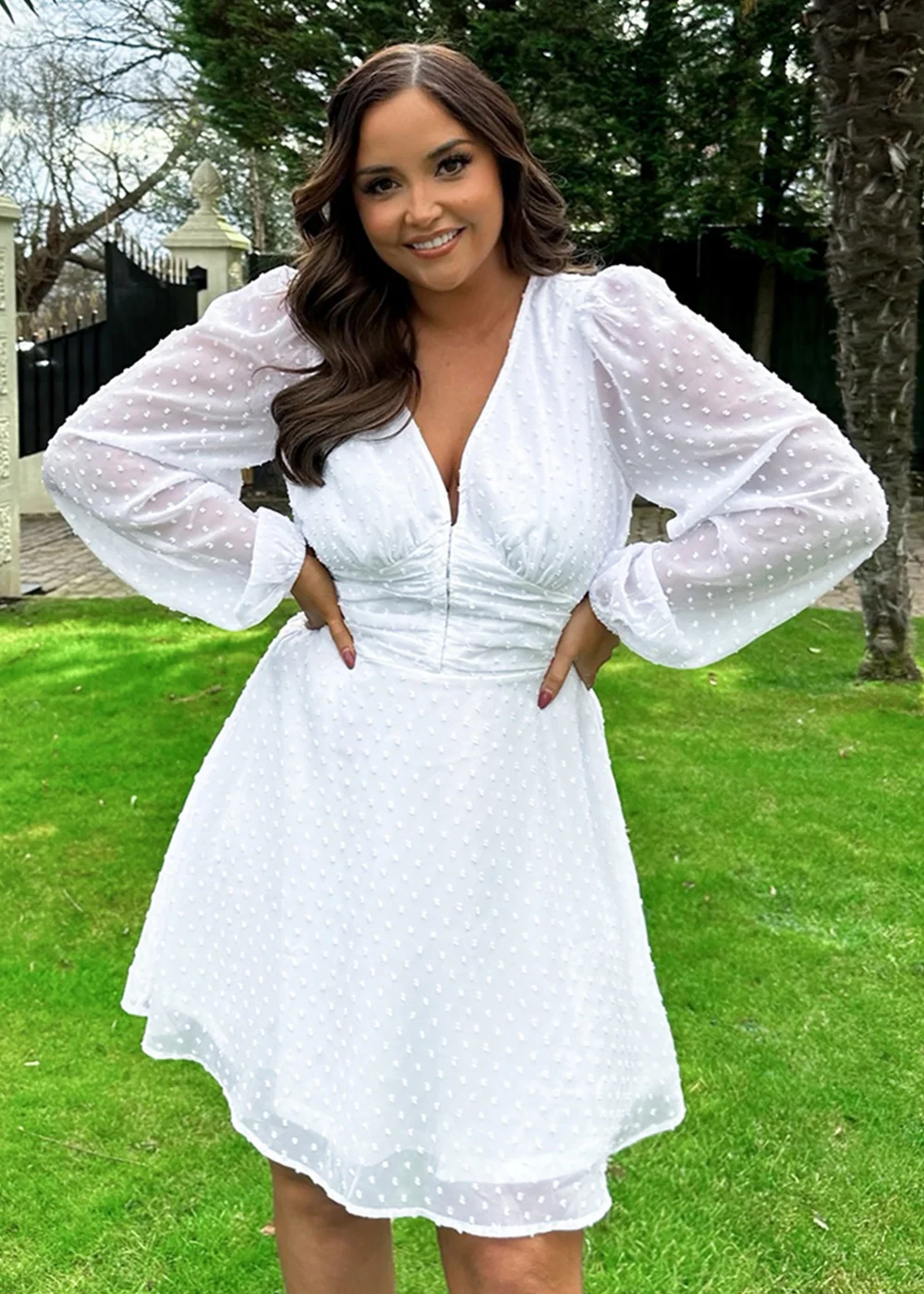 In the Style Jac Jossa Dobby White Ruched Mini Dress - 8 Image 1