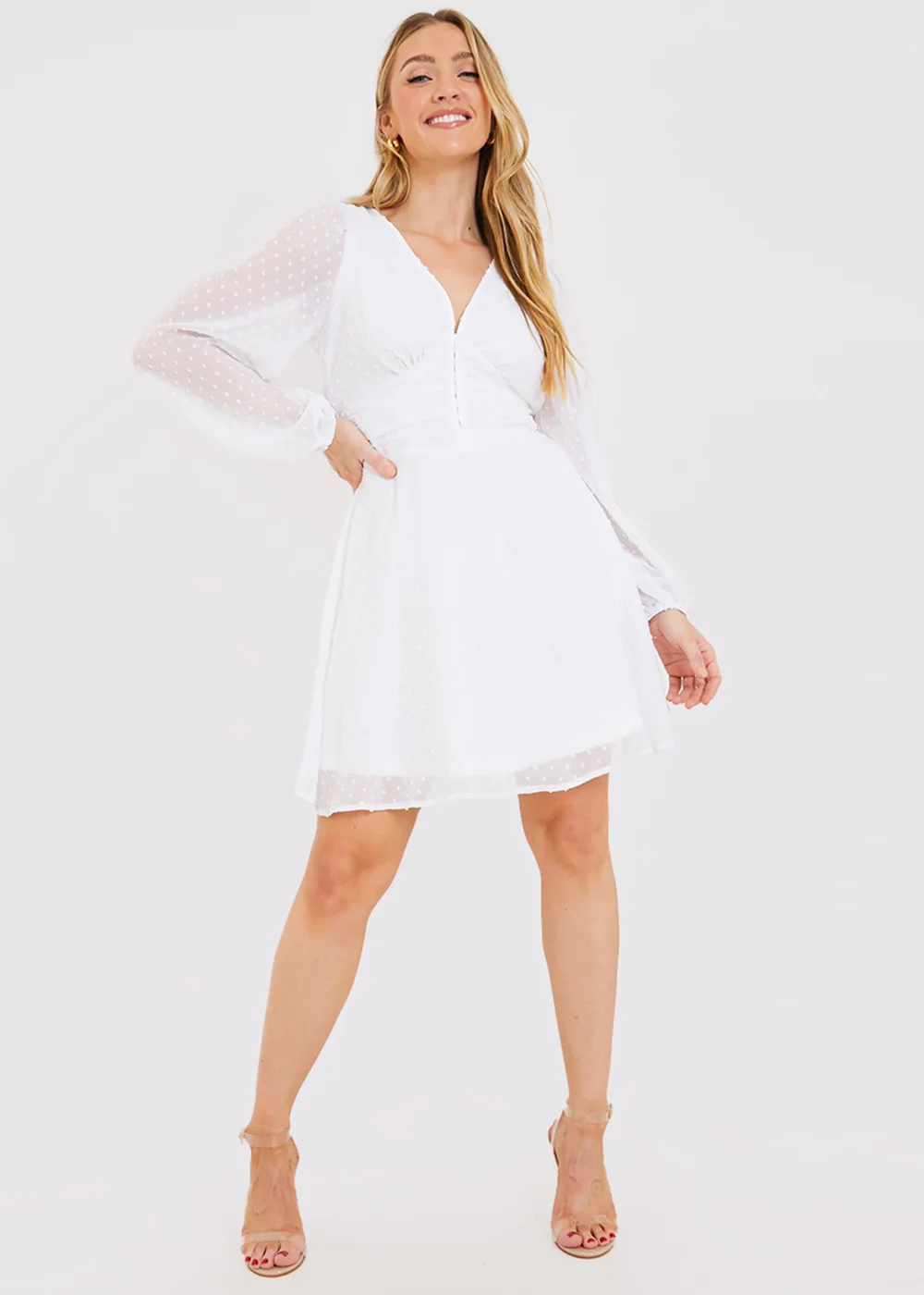 In the Style Jac Jossa Dobby White Ruched Mini Dress - 8 Image 4