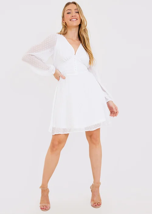 In the Style Jac Jossa Dobby White Ruched Mini Dress - 8 Image 4