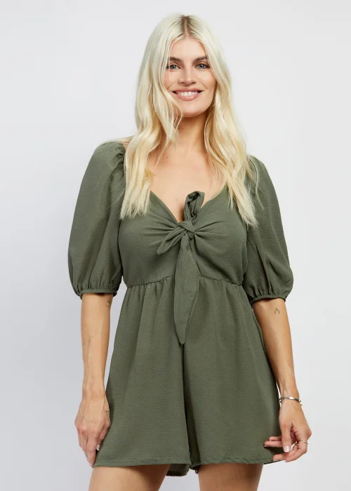 Girls on Film by Dani Dyer Khaki Tie Front Playsuit - 8 Image 1