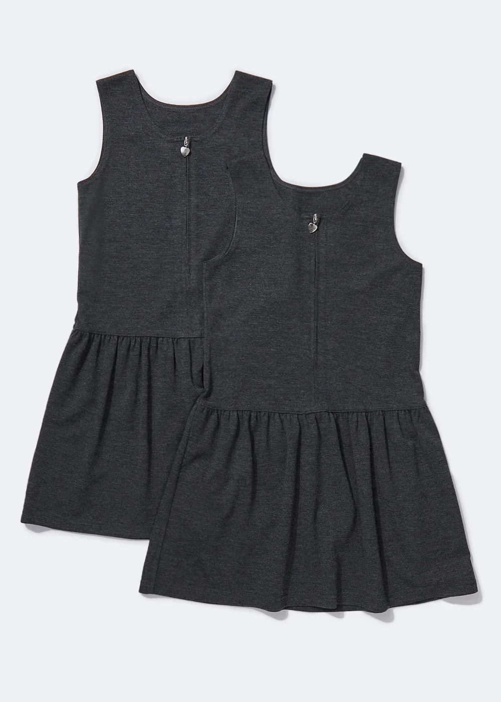Girls 2 Pack Grey Zip Front Jersey Pinafores (3-9yrs) - 3 Yrs Image 1