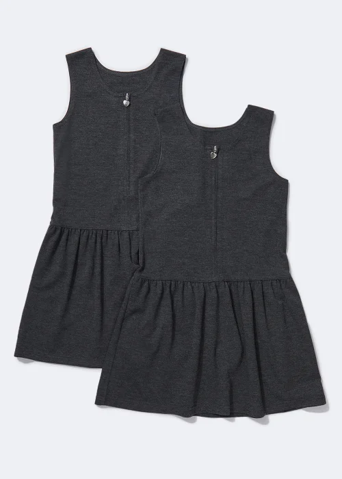 Girls 2 Pack Grey Zip Front Jersey Pinafores (3-9yrs) - 3 Yrs Image 1