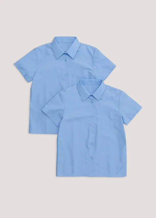 Girls 2 Pack Blue Regular Fit Short Sleeve School Blouses (4-16yrs) - 4 Yrs Image 1