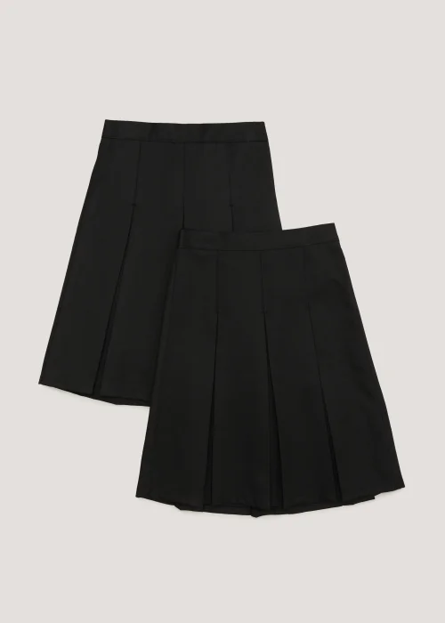Girls 2 Pack Black Long Length Box Pleat School Skirts (6-16yrs) - 6 Yrs Image 1