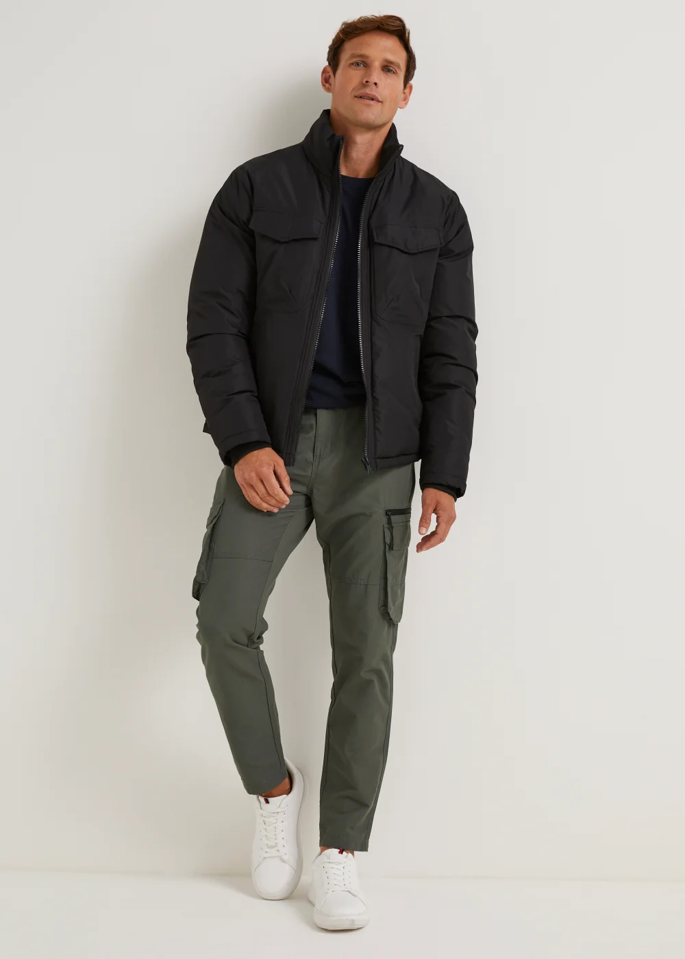 Grey Belted Straight Fit Utility Cargo Trousers - 38 Waist Long Image 4