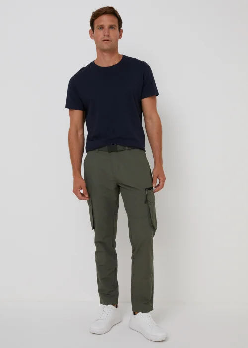 Grey Belted Straight Fit Utility Cargo Trousers - 38 Waist Long Image 1