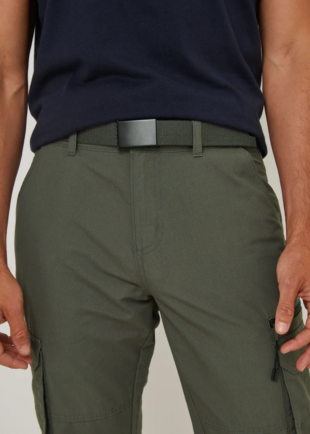 Grey Belted Straight Fit Utility Cargo Trousers - 38 Waist Long Image 3