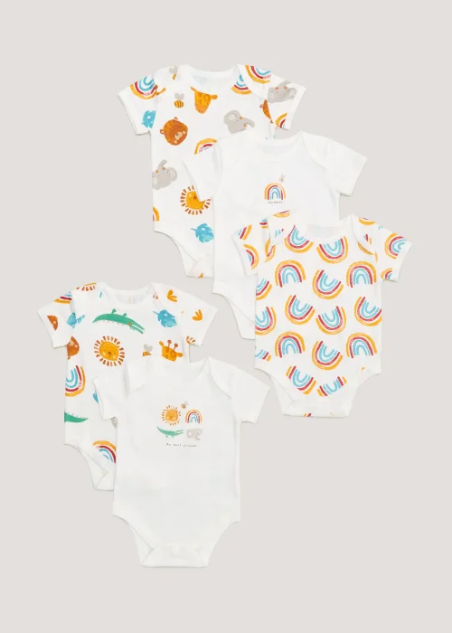 Baby 5 Pack Multicoloured Rainbow Print Bodysuits - Newborn Image 1