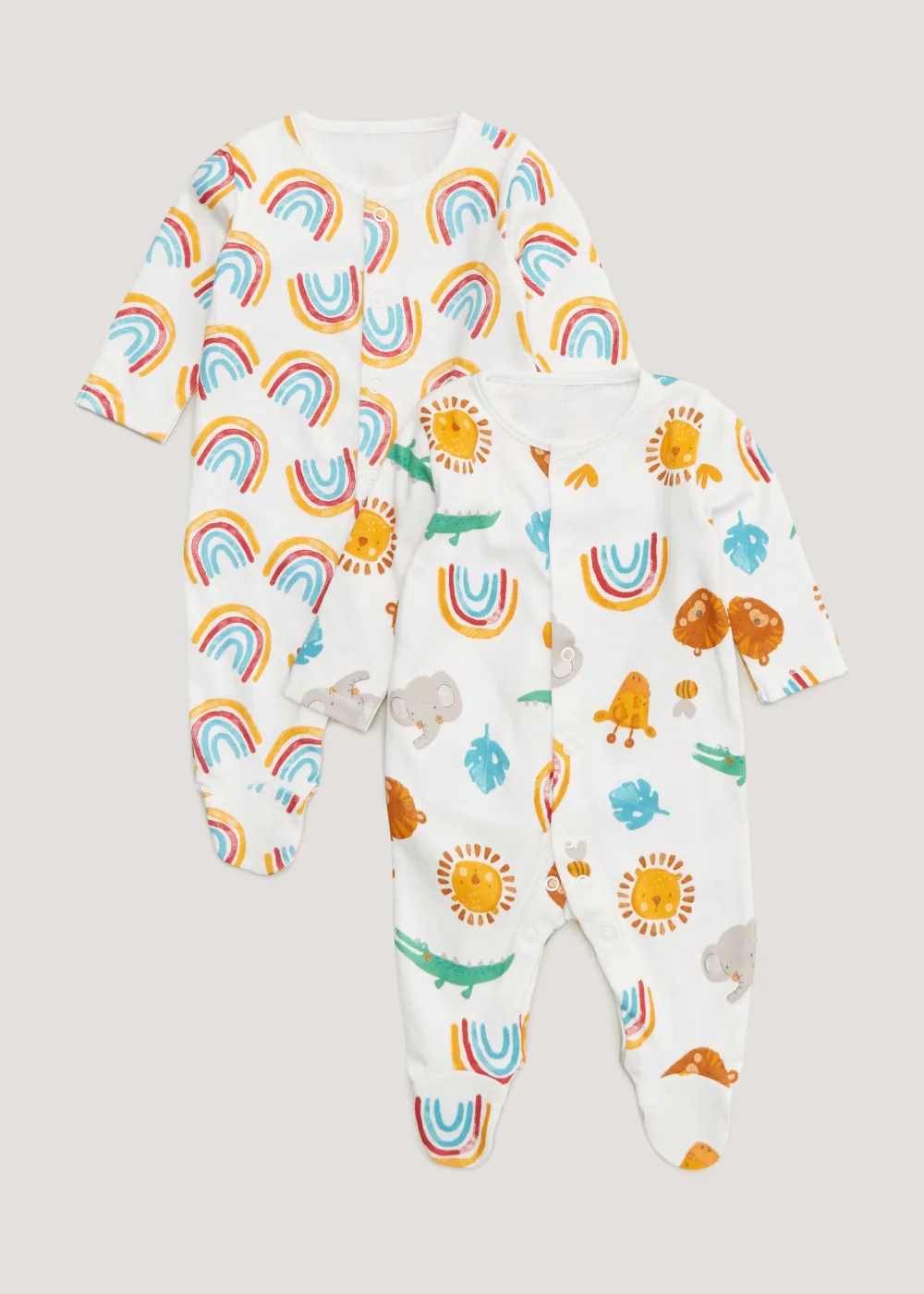 Baby 2 Pack Rainbow Sleepsuits (Newborn-23mths) - Newborn Image 1