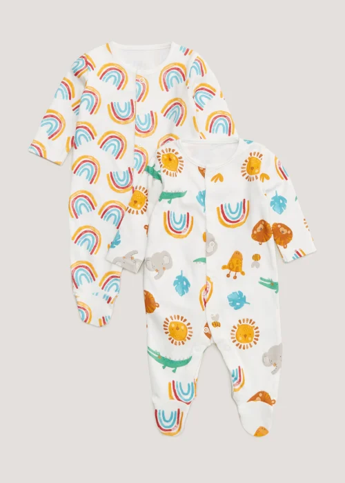 Baby 2 Pack Rainbow Sleepsuits (Newborn-23mths) - Newborn Image 1