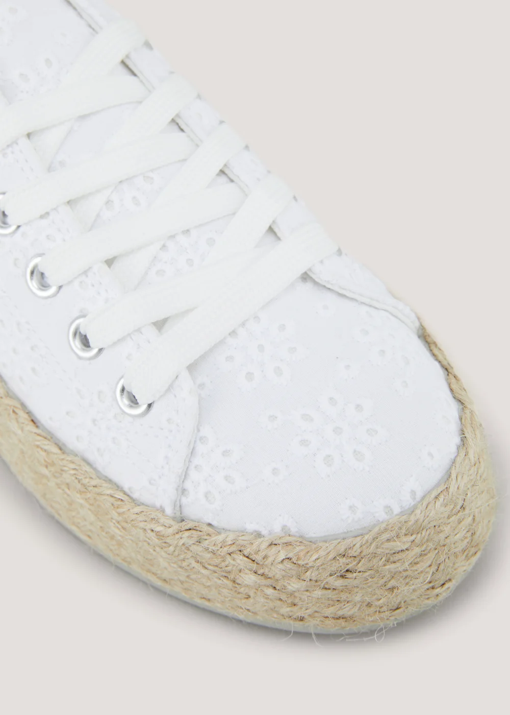 White Broderie Raffia Lace Up Espadrilles - Size 3 Image 2