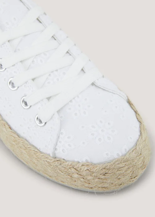 White Broderie Raffia Lace Up Espadrilles - Size 3 Image 2