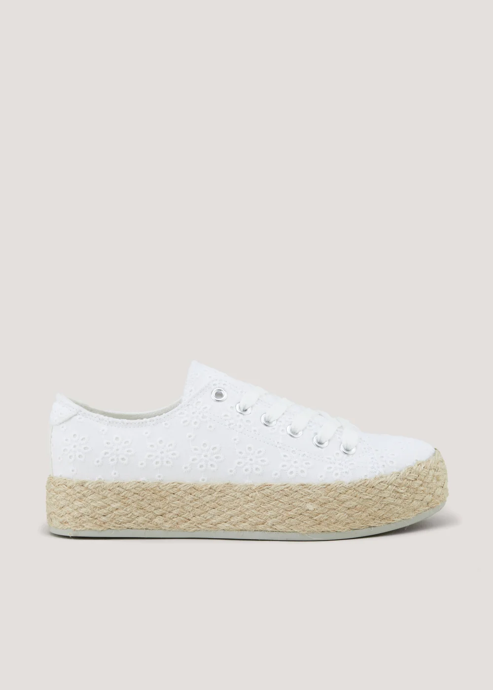White Broderie Raffia Lace Up Espadrilles - Size 3 Image 1