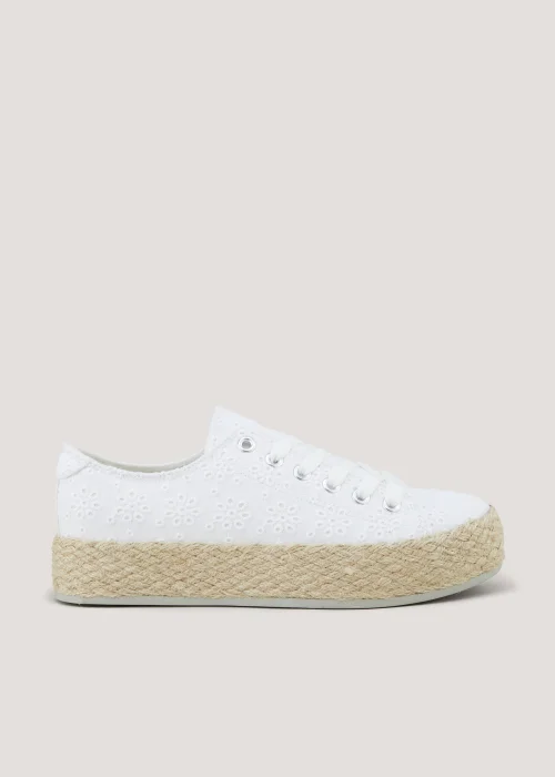 White Broderie Raffia Lace Up Espadrilles - Size 3 Image 1
