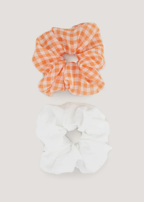 2 Pack Large Plain & Gingham Scrunchies - One Size Image 1