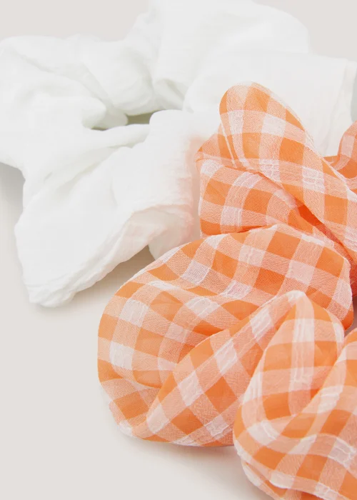 2 Pack Large Plain & Gingham Scrunchies - One Size Image 2
