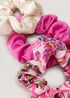 3 Pack Plain & Paisley Print Scrunchies - One Size Image 2