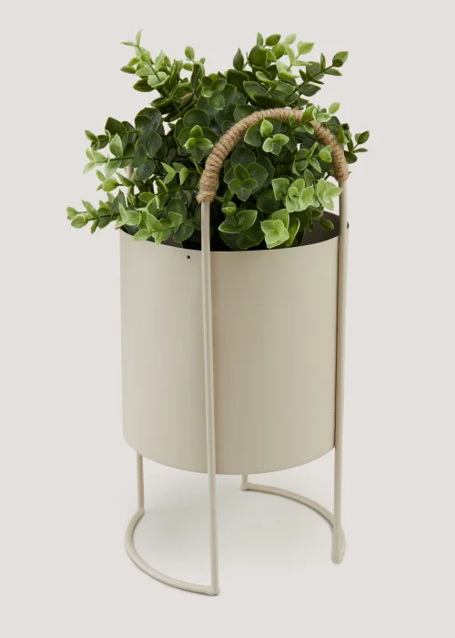 Cream Metal Planter with Woven Handles (36.5cm x 18.5cm x 18cm) Image 2