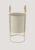 Cream Metal Planter with Woven Handles (36.5cm x 18.5cm x 18cm) Image 1
