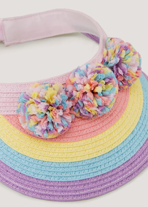 Girls Pink Rainbow Pom Pom Straw Visor (3-10yrs) - Age 7-10 Years Image 2