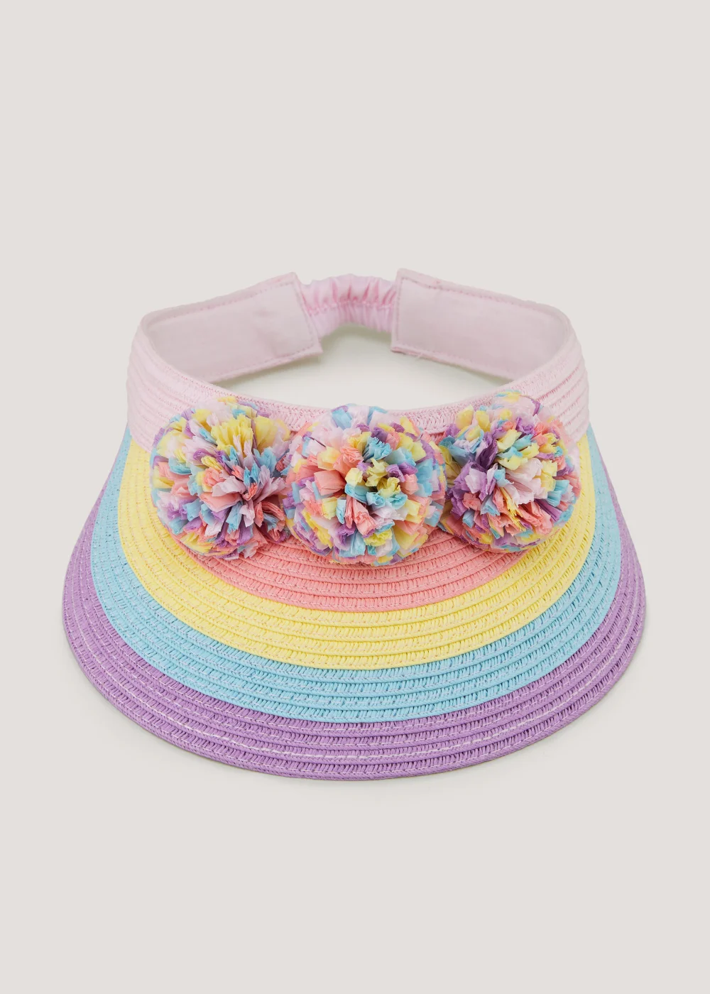 Girls Pink Rainbow Pom Pom Straw Visor (3-10yrs) - Age 7-10 Years Image 1