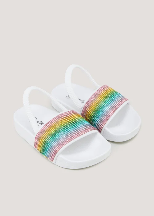 Girls White Rainbow Diamante Sliders (Younger 4-9) - Size 4 Infants Image 1