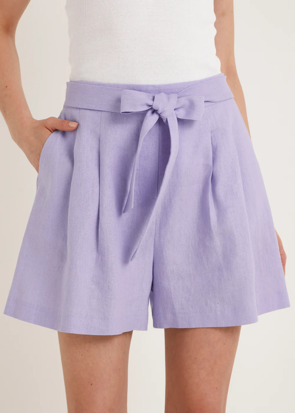 Be Beau Lilac Linen Blend Tie Waist Paperbag Shorts - 8 Image 1
