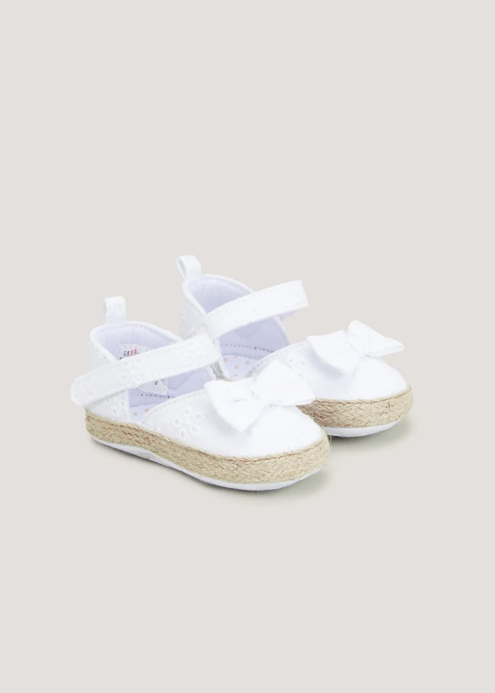 White Espadrille Soft Sole Baby Shoes (Newborn-18mths) - Age 0 - 3 Months Image 1