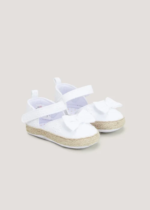White Espadrille Soft Sole Baby Shoes (Newborn-18mths) - Age 0 - 3 Months Image 1