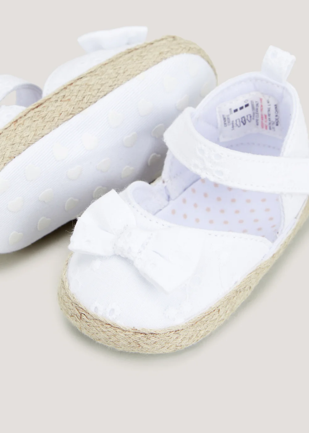 White Espadrille Soft Sole Baby Shoes (Newborn-18mths) - Age 0 - 3 Months Image 2