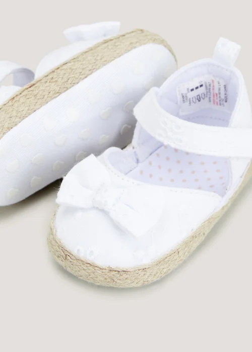 White Espadrille Soft Sole Baby Shoes (Newborn-18mths) - Age 0 - 3 Months Image 2