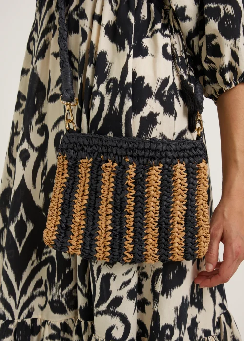 Black & Brown Straw Clutch Bag - One Size Image 2