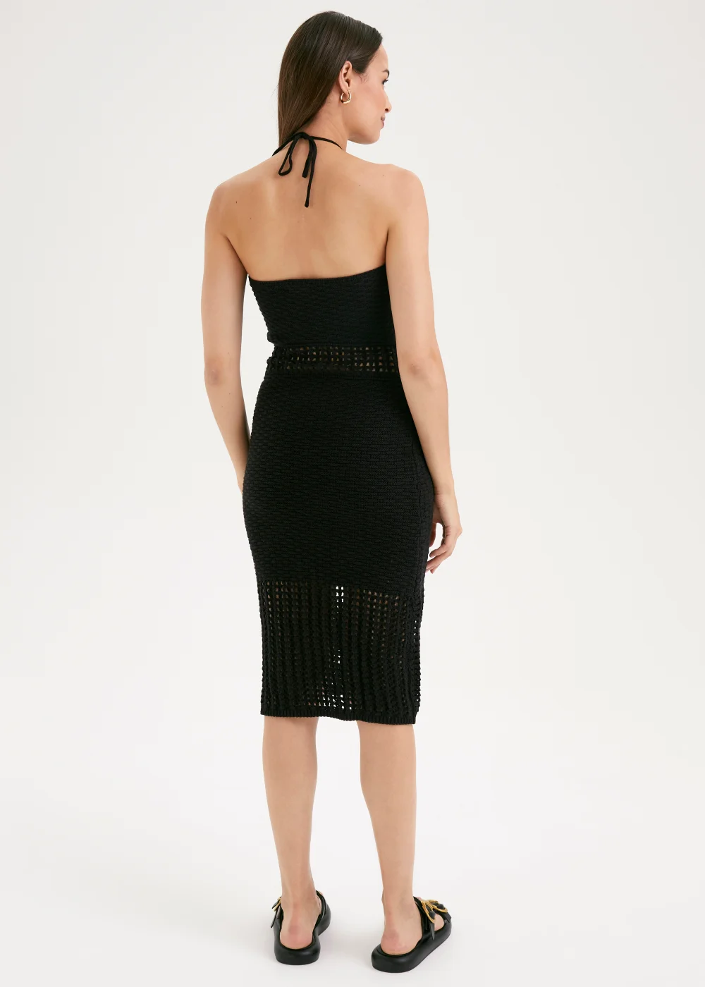 Et Vous Black Crochet Lace Halter Neck Midi Dress - 8 Image 2