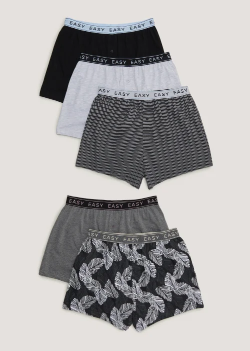 5 Pack Black Floral Print Loose Fit Boxers - Extra small Image 1