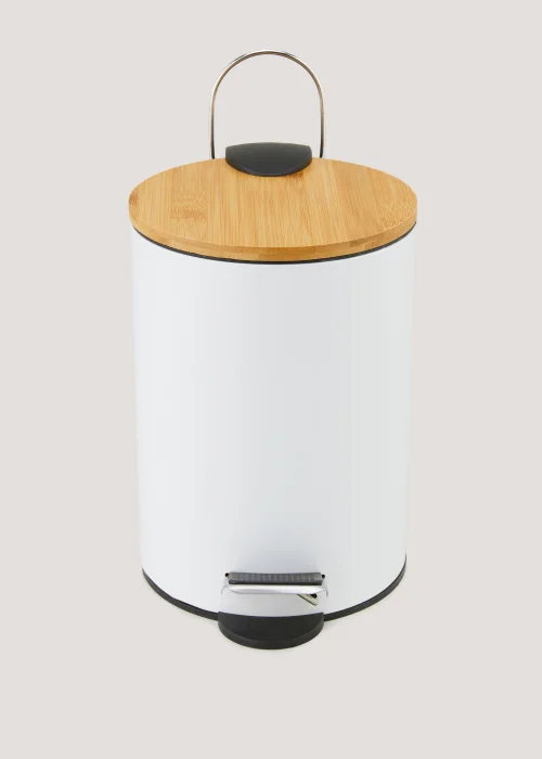 White Metal & Bamboo Bin Image 1