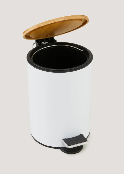 White Metal & Bamboo Bin Image 2