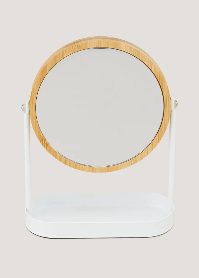 White Metal & Bamboo Mirror