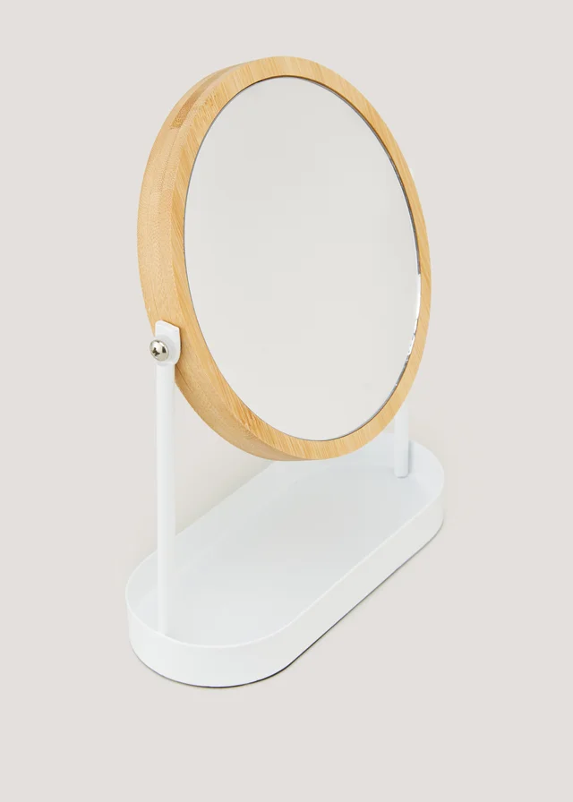White Metal & Bamboo Mirror