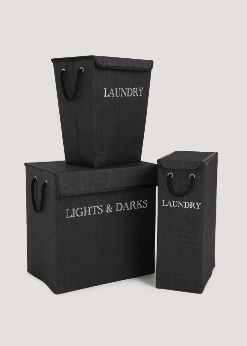 Black Narrow Laundry Basket (60cm x 40cm x 21cm) Image 2