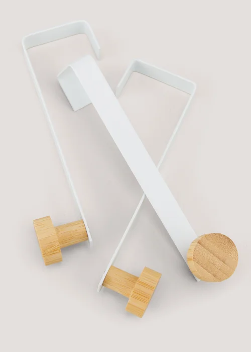 3 Pack White Metal & Bamboo Hooks Image 2