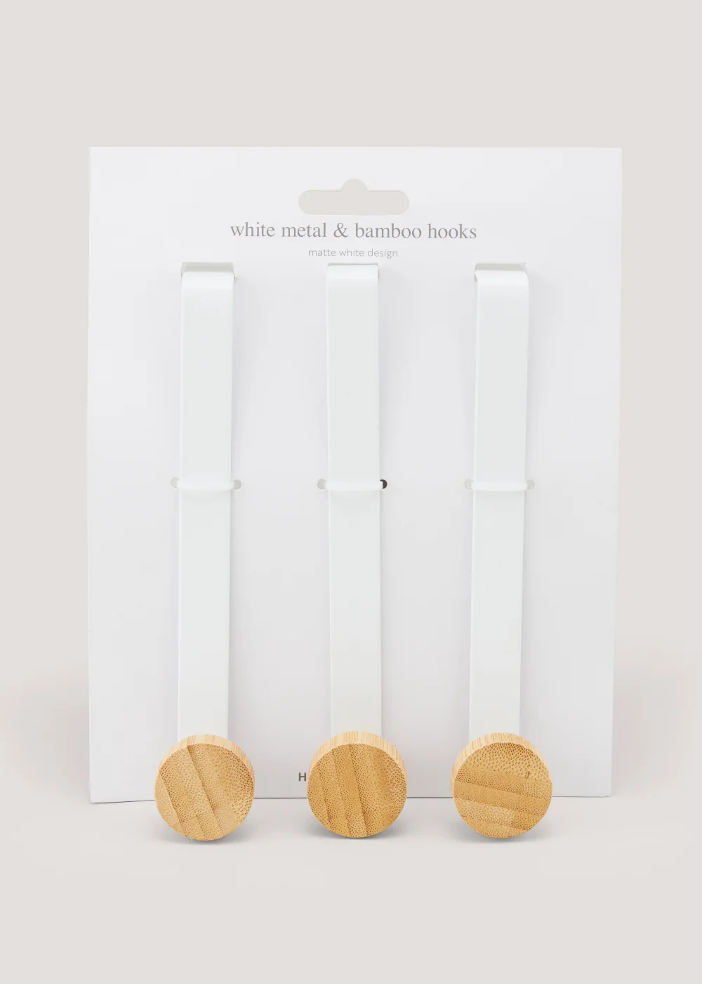 3 Pack White Metal & Bamboo Hooks Image 1