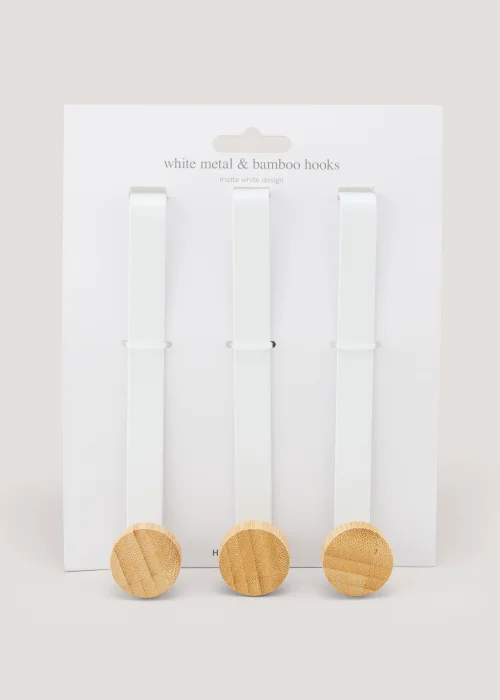 3 Pack White Metal & Bamboo Hooks Image 1
