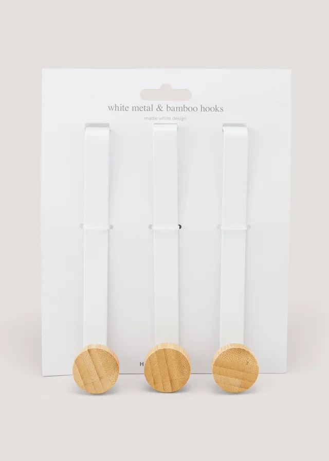 3 Pack White Metal & Bamboo Hooks